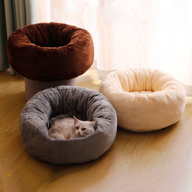 Pet Dog Bed Long Plush Donut