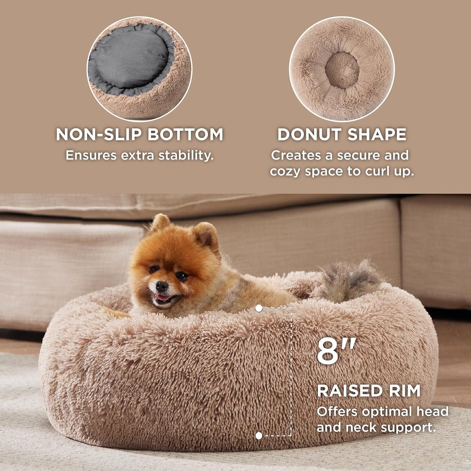 Indoor Solid Color Fluffy Plush Pet Bed